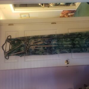 ONE WORLD Vintage Aqua and Navy Swirl Maxi Dress